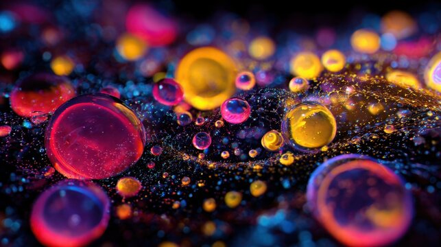 macro view of motor oil molecules, glowing chemical additives, neon particles, scientific visualization mixed with humor, ultra detailed macro