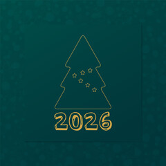 Happy New Year 2026 greeting card. Christmas tree symbol with stars and snowflake background. Vector banner for celebration, congratulation, decoration, winter holiday
