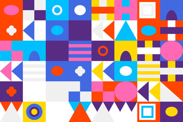 Colorful abstract geometric shapes pattern with flat design and bright colors