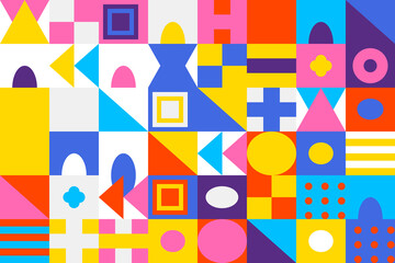 Colorful abstract geometric pattern with various shapes and bright colors