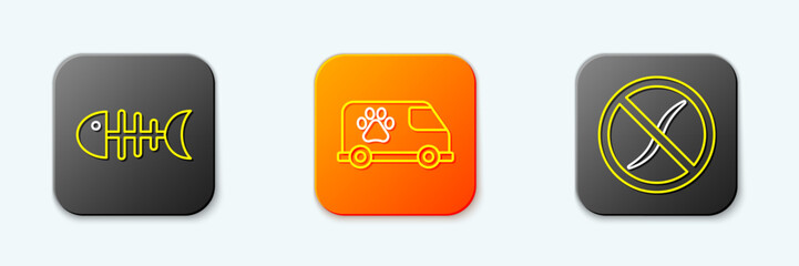 Set line Fish skeleton, Veterinary ambulance and Anti worms parasite icon. Vector