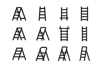 Outline icons set showing various types of step ladders and climbing equipment © Andrei
