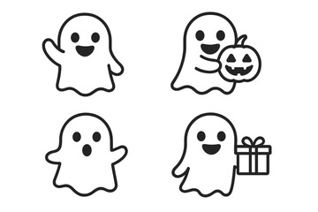 Cute cartoon ghost icons with Halloween and gift elements