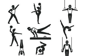 Fototapeta premium Set of icons showing athletes performing gymnastics and rhythmic sports routines
