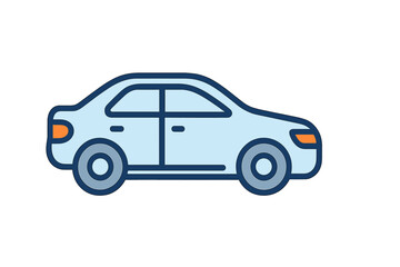 Outline drawing of a modern passenger car viewed from the side representing personal transport