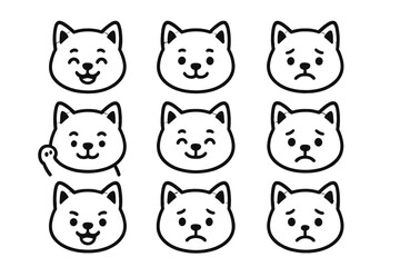 Set of cute dog character face icons showing various emotions and expressions