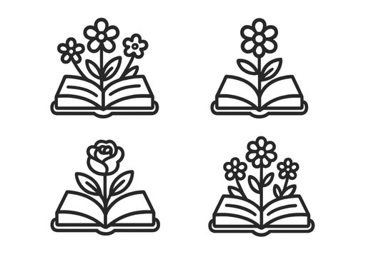 Flowers and a rose growing from an open book symbolizing education and knowledge