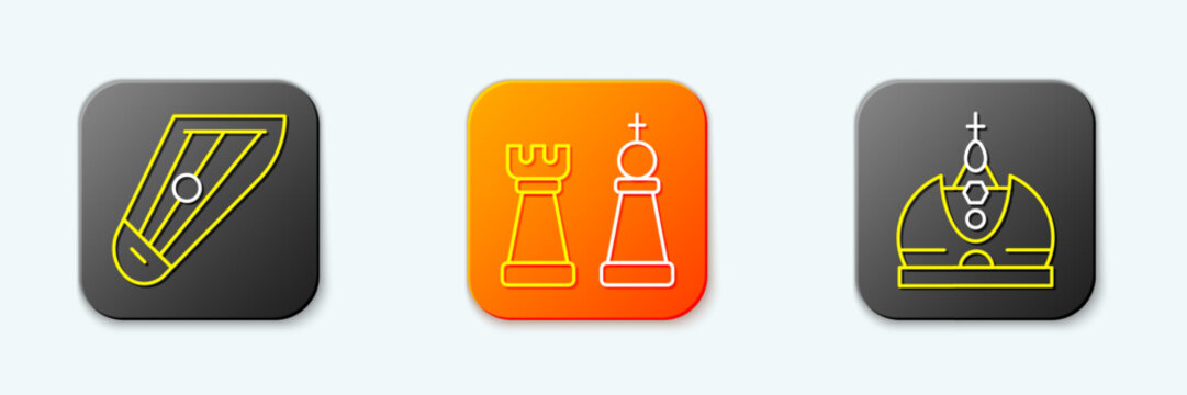 Set line Kankles, Chess and King crown icon. Vector