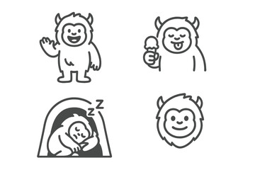 Collection of four cute cartoon monster characters with horns and fur