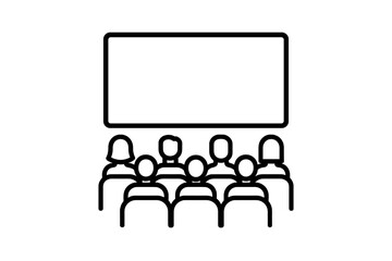 Audience watching a large blank screen in a cinema or presentation setting