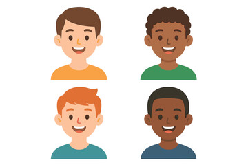 Diverse young men avatar portraits set smiling representing different ethnicities