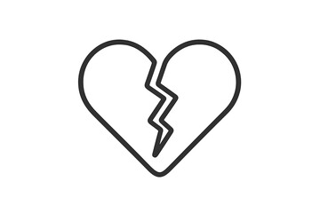 Simple outline icon of a broken heart split in two, symbolizing emotional pain and separation