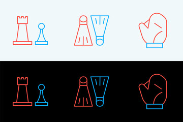 Set line Baseball glove, Chess and Rubber flippers for swimming icon. Vector © Kostiantyn