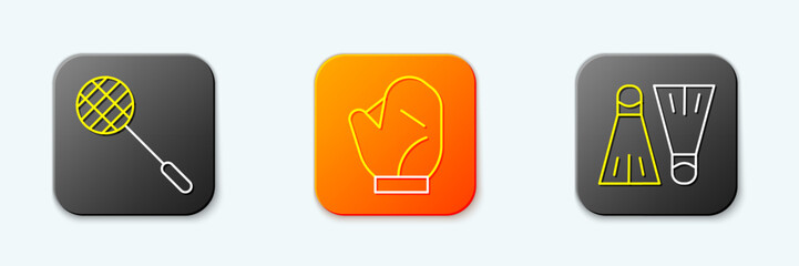 Set line Tennis racket, Baseball glove and Rubber flippers for swimming icon. Vector © Kostiantyn