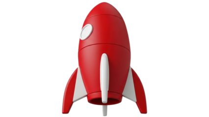 Isolated Red Rocket, Spacecraft, Science, Technology, Launch, Exploration, Cartoon Style