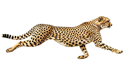 Isolated cheetah running at full speed, feline animal, predatory wildlife, large carnivore