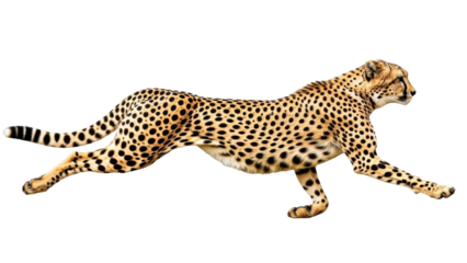Isolated cheetah running at full speed, feline animal, predatory wildlife, large carnivore