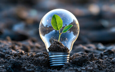 Green energy idea plant growing inside light bulb sustainable future lightbulb growth eco