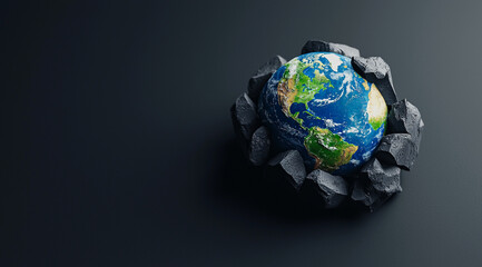 Earth globe in coal chunks environmental crisis global warming energy concept