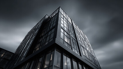 sleek black glass building with minimalist architecture