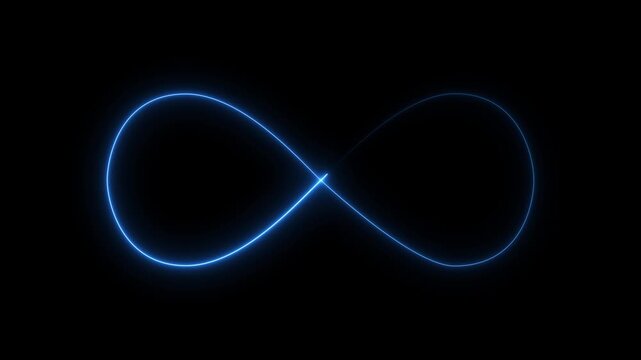 Glowing neon Blue Infinity symbol icon Animation on Black Background.