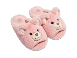 Isolated Pair of Bear Slippers, Fuzzy Pink Slippers, Adorable Cute Cartoon Bear Indoor Footwear