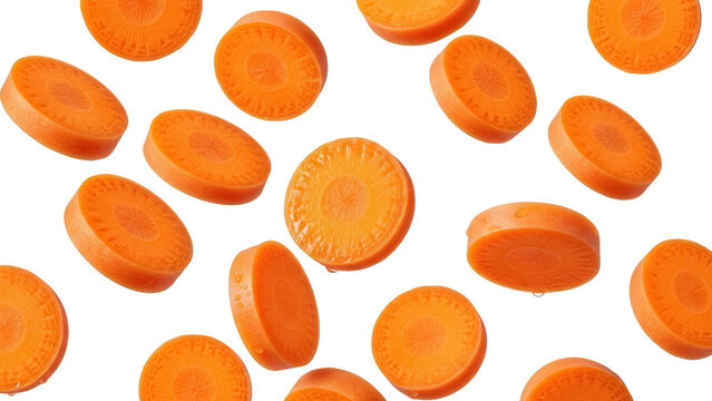 Fresh carrot slices PNG isolated on transparent backdrop, vibrant orange vegetable pieces for healthy eating and cooking concepts - Powered by Adobe