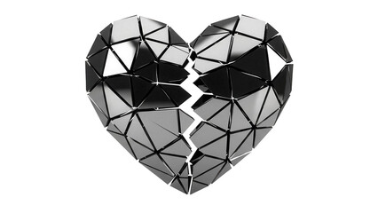 Geometric broken heart PNG isolated on transparent background, shattered love symbol for design and Valentine s Day concepts
