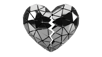 Geometric broken heart PNG isolated on transparent background, shattered love symbol for design and Valentine s Day concepts