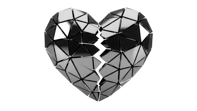 Geometric broken heart PNG isolated on transparent background, shattered love symbol for design and Valentine s Day concepts - Powered by Adobe