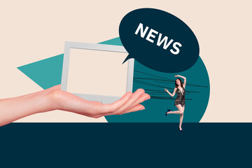 Creative collage of digital frame with bold news bubble concept of modern communication fake news breaking news