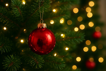 Christmas tree decorated with a red bauble ornament