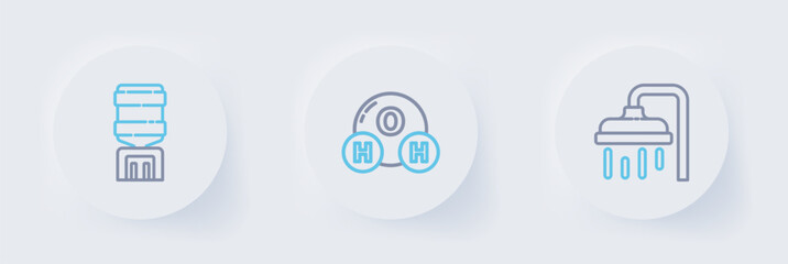 Fototapeta premium Set line Shower head, Chemical formula for H2O and Water cooler icon. Vector