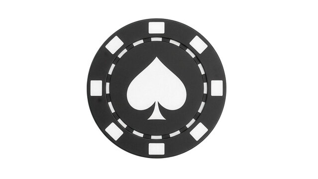 Black poker chip with spade symbol isolated PNG, casino game token for gambling and betting on transparent background