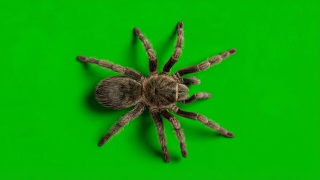  top down view of a spider insect (tarantulas) walking isolated on green screen vfx projects