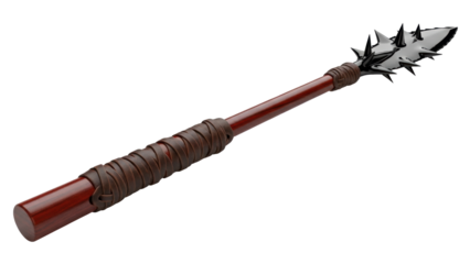 Isolated medieval weapon, spike mace or morning star with wooden handle, fantasy concept