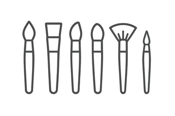 Six cosmetic makeup brushes line icons for beauty application tools