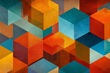 Obraz premium geometric abstract background with textured cubes in warm and cool tones