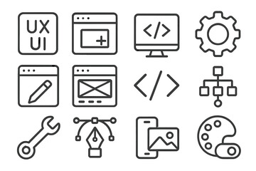 Thin line icons for web development and digital design tools