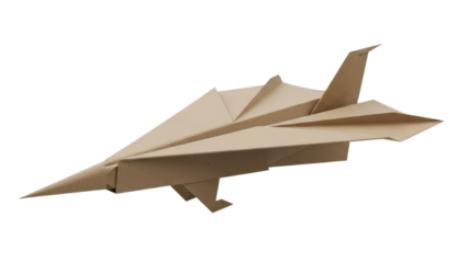 Isolated paper aircraft toy, origami plane design, kid's art project, brown color, studio shot