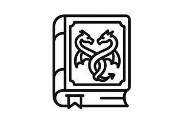 Fantasy spell book icon with intertwined dragons emblem