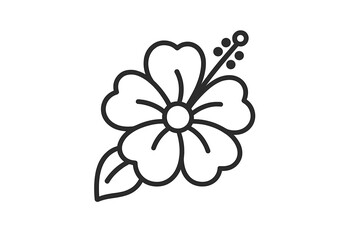 Simple outline icon of a tropical hibiscus flower with a leaf