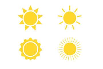 Four stylized yellow sun icons with different ray designs