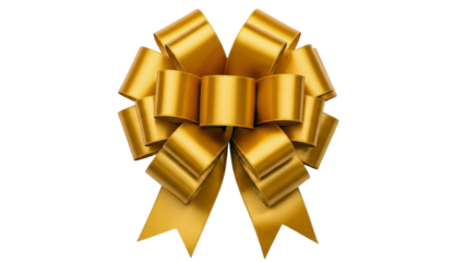 Realistic golden gift bow illustration for celebrations and special occasions isolated on transparent background