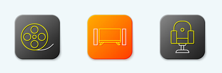 Set line Film reel, Smart Tv and Director movie chair icon. Vector