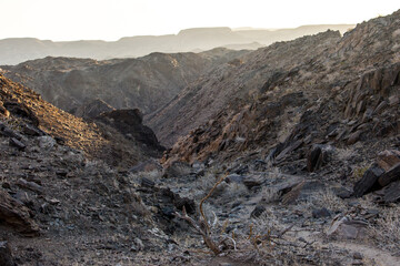 Late afternoon light over the desolate landscape with-in the Fish River Canyon