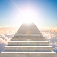 暗く静かな空間の中に、空へとまっすぐ伸びる光の階段。
柔らかな発光と青白い光が、ミニマルで幻想的な印象を演出。