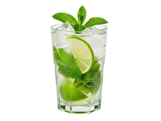 Isolated mojito cocktail beverage with fresh mint and lime in glass for summer refreshment