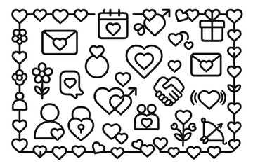 Simple outline icons for love romance dating and relationship concepts