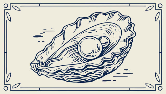 A beautifully illustrated blue oyster on a shell against a soft yellow background, showcasing elegant design and color contrast.